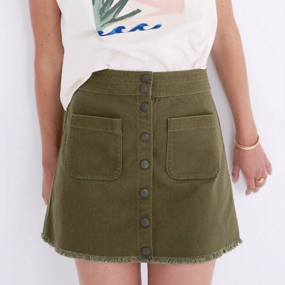 Madewell Kale Green Raw Hem Pocket A-Line Mini Skirt Sz 0